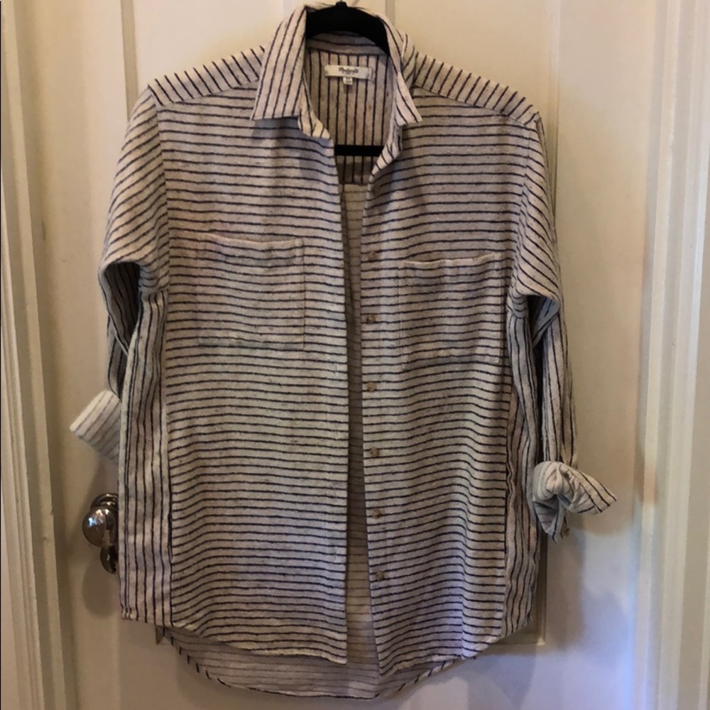 Blue and cream striped flannel